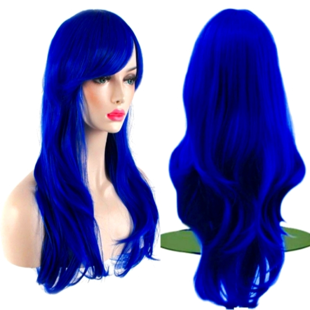 Fun Akstore Fashion Wigs Long Wavy Curly Hair Cosplay Wig & Wig Cap (Blue)